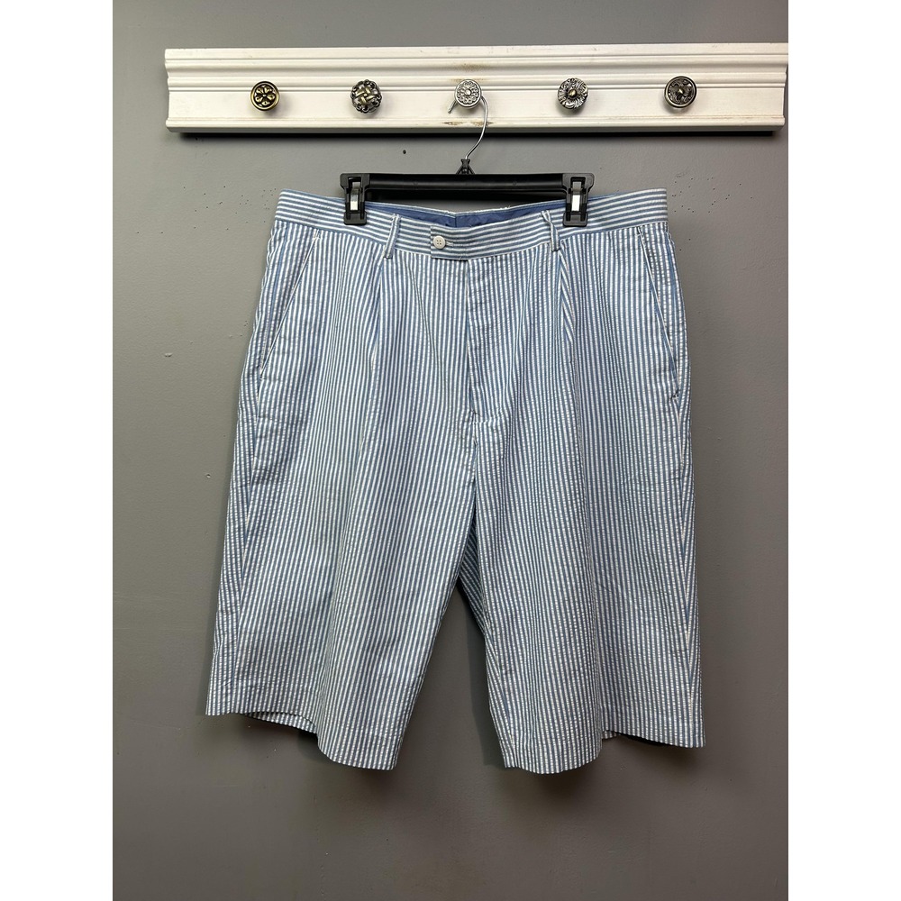 Linea Uomo Shorts Mens 40 Blue White Striped Classic Seersucker‎ Casual Summer